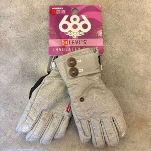 686 Women's Levi's Insulated Gray Small Waterproof Ski Snow Gloves BNWT